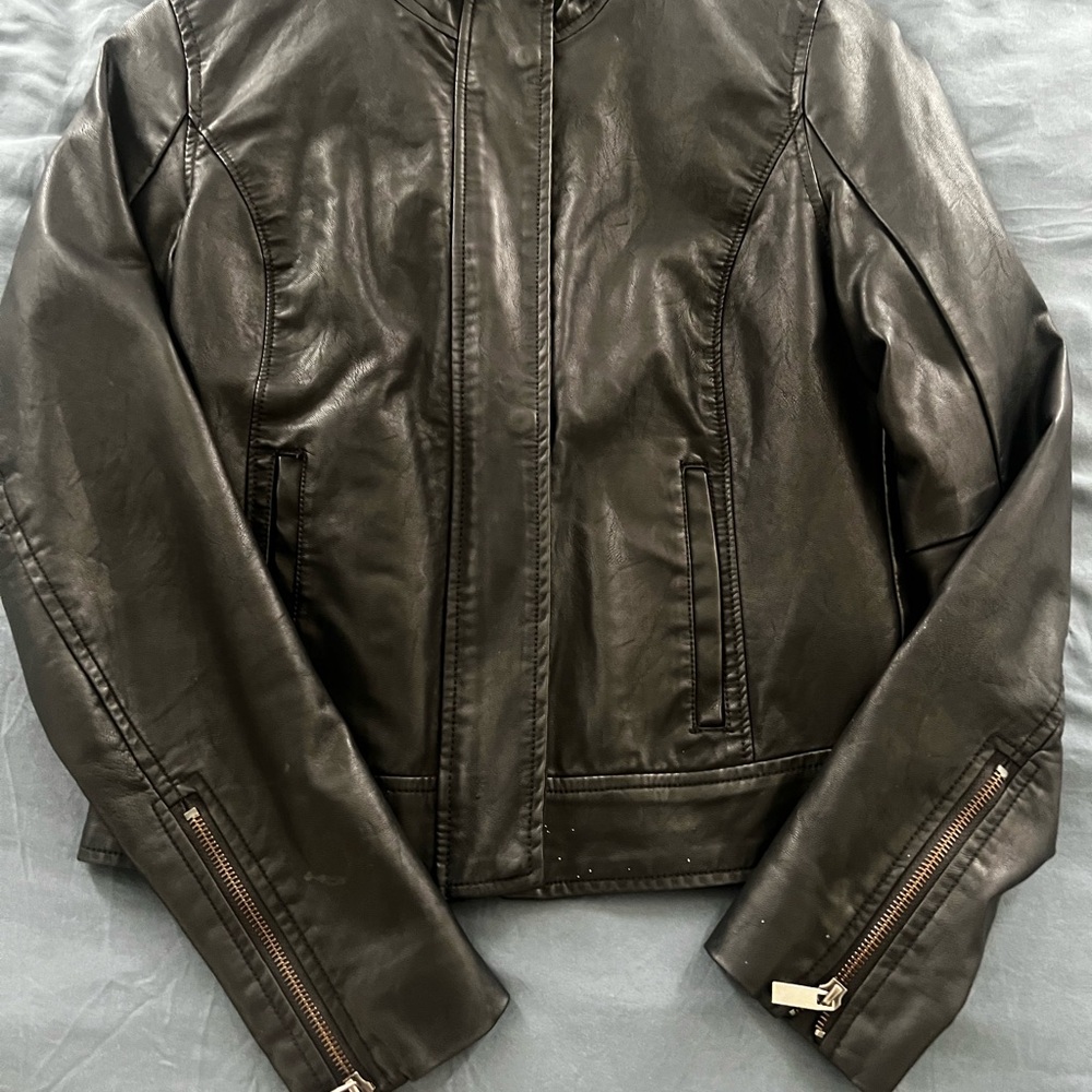a new day Black Bomber-Style Leather Jacket
